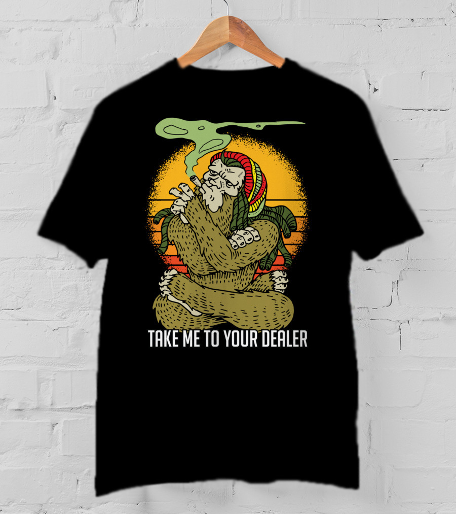 Take Me To Your Dealer Bigfoot Smoking Weed Vintage T-Shirt
