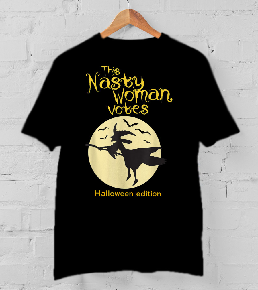 This Nasty Woman Votes Halloween Edition Feminism Witch And Bats Moon T-Shirt