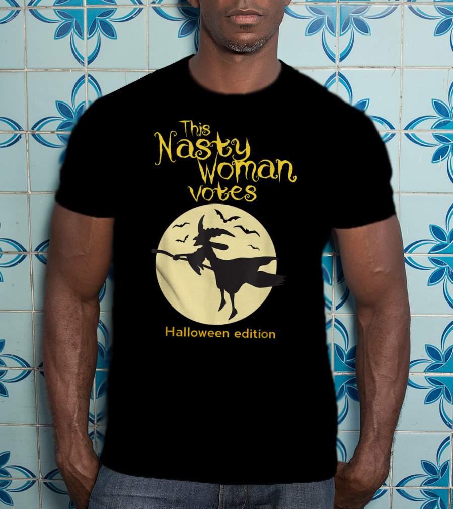 This Nasty Woman Votes Halloween Edition Feminism Witch And Bats Moon T-Shirt