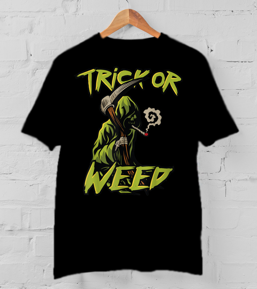 Trick Or Weed Grim Reaper Smoking Cannabis Joint T-Shirt