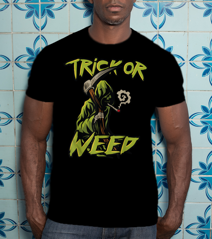 Trick Or Weed Grim Reaper Smoking Cannabis Joint T-Shirt