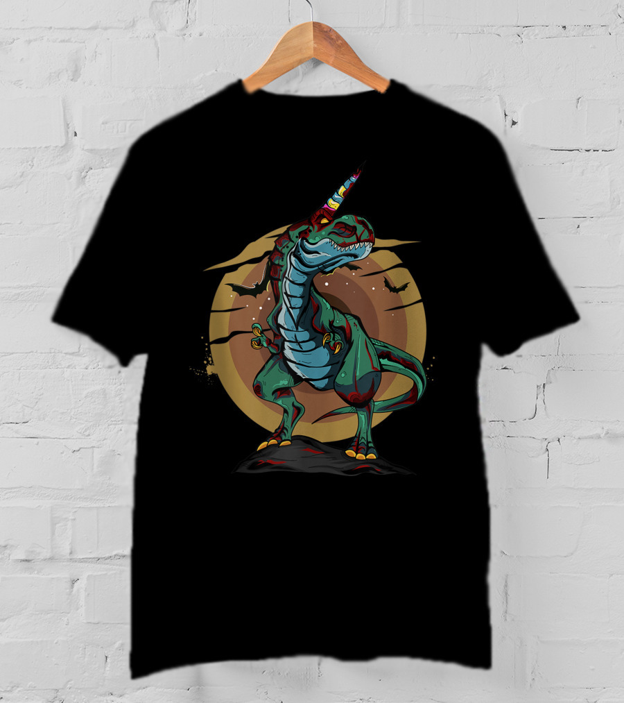 Halloween Unicornasaurus Rex Zombie Dinosaur T-Rex Unicorn Bats Moon T-Shirt