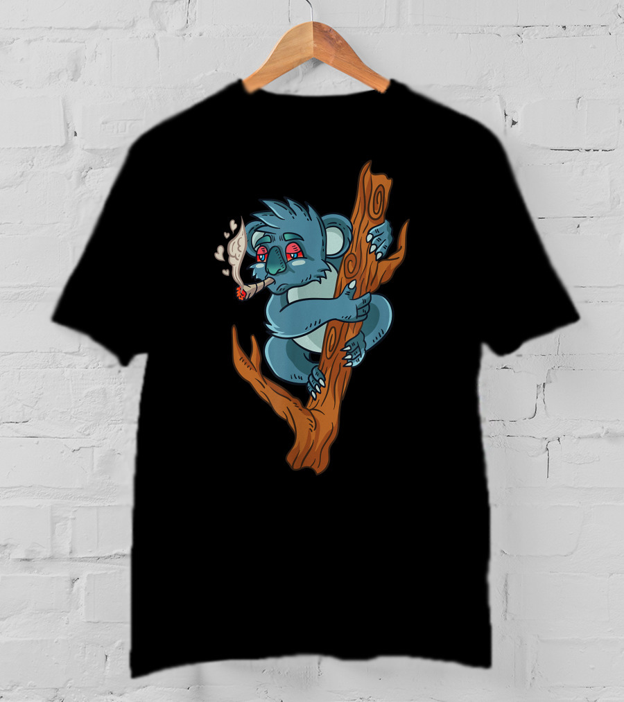 Koala Smoking Weed Cannabis Stoner Marihuana Bear Don't Care Trippy Eyes Tree Hugging T-Shirt