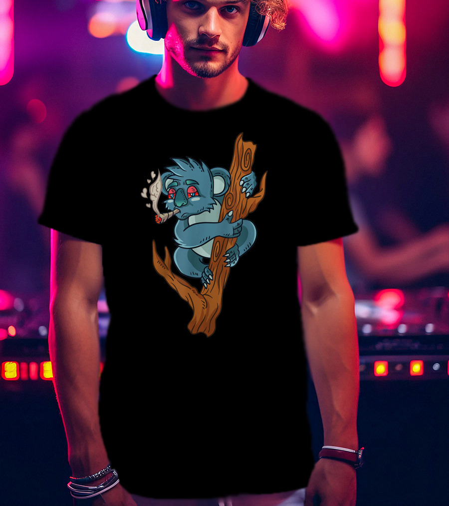 Koala Smoking Weed Cannabis Stoner Marihuana Bear Don't Care Trippy Eyes Tree Hugging T-Shirt