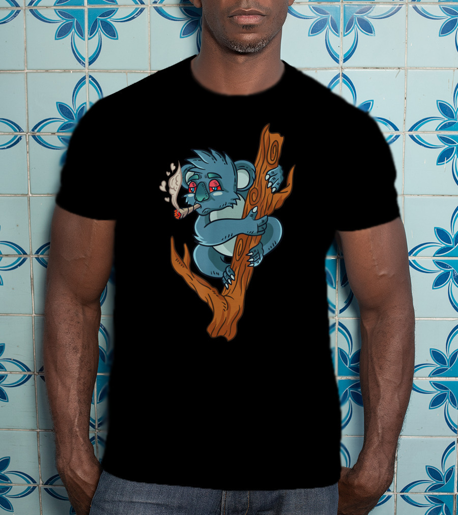 Koala Smoking Weed Cannabis Stoner Marihuana Bear Don't Care Trippy Eyes Tree Hugging T-Shirt