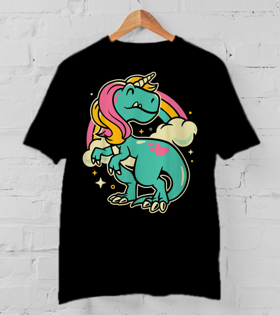 Majestic Unicornasaurus Rex Rainbow Dinosaur With Pink Heart T-Shirt