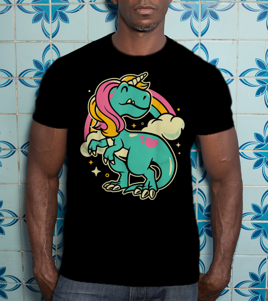 Majestic Unicornasaurus Rex Rainbow Dinosaur With Pink Heart T-Shirt