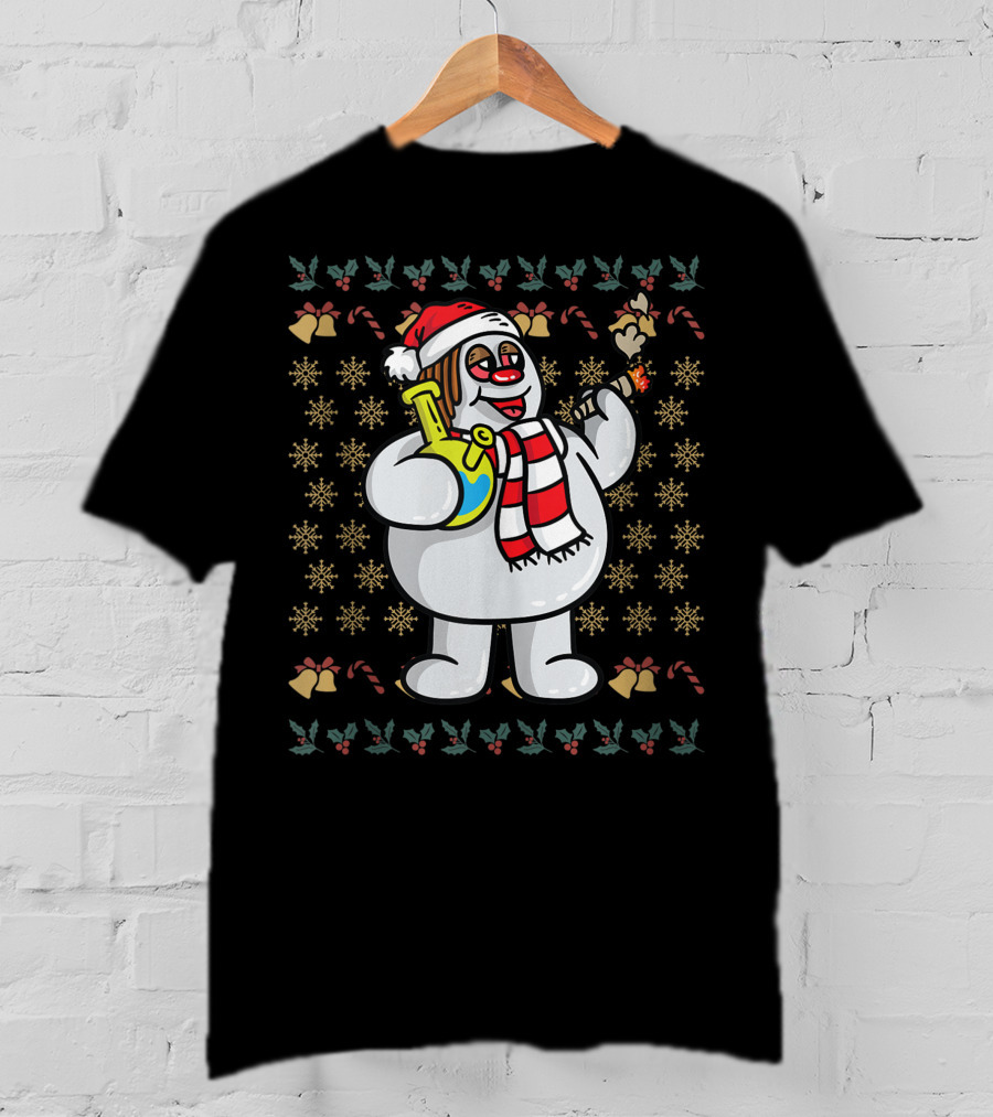 Rasta Snowman Christmas Cannabis Weed Smoking Santa Hat Scarf T-Shirt