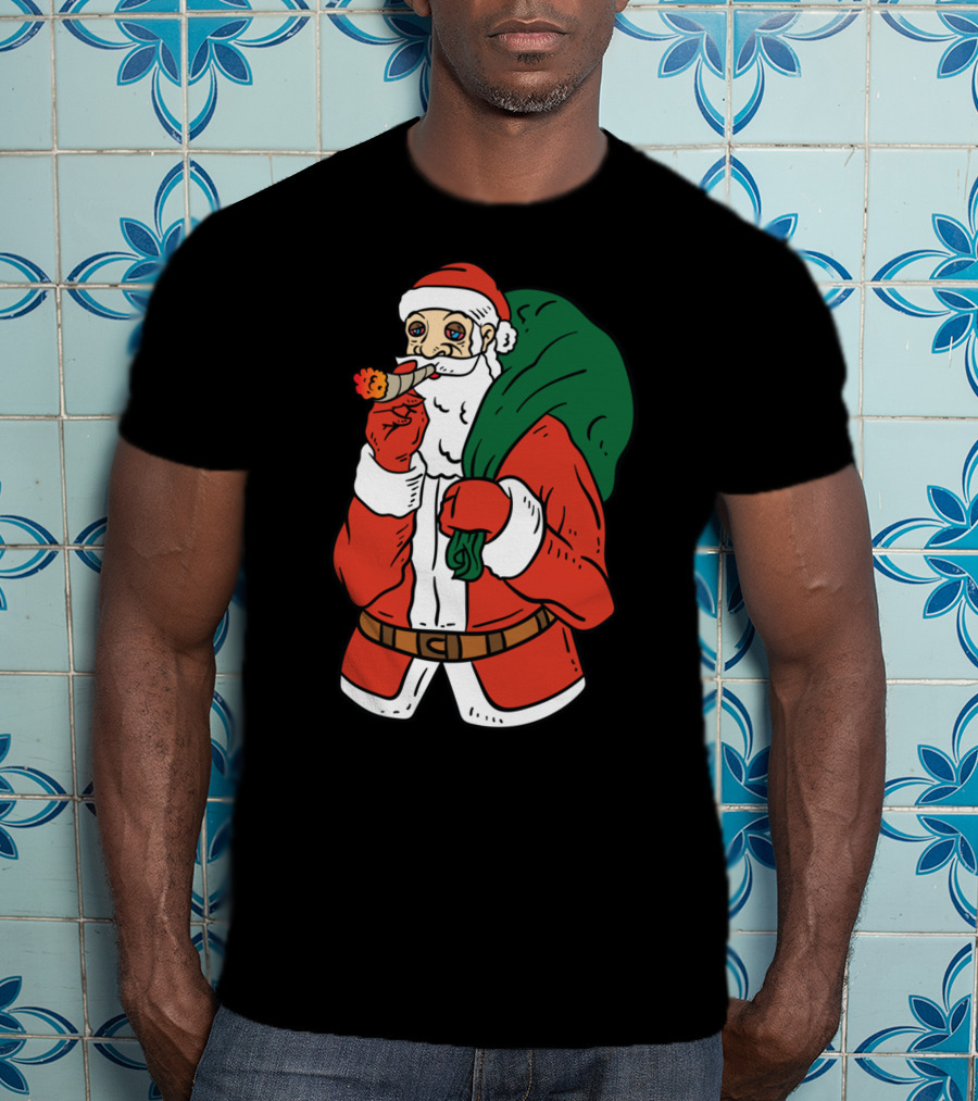 Santa Claus Smoking Weed Cannabis Marijuana Carrying Bag T-Shirt
