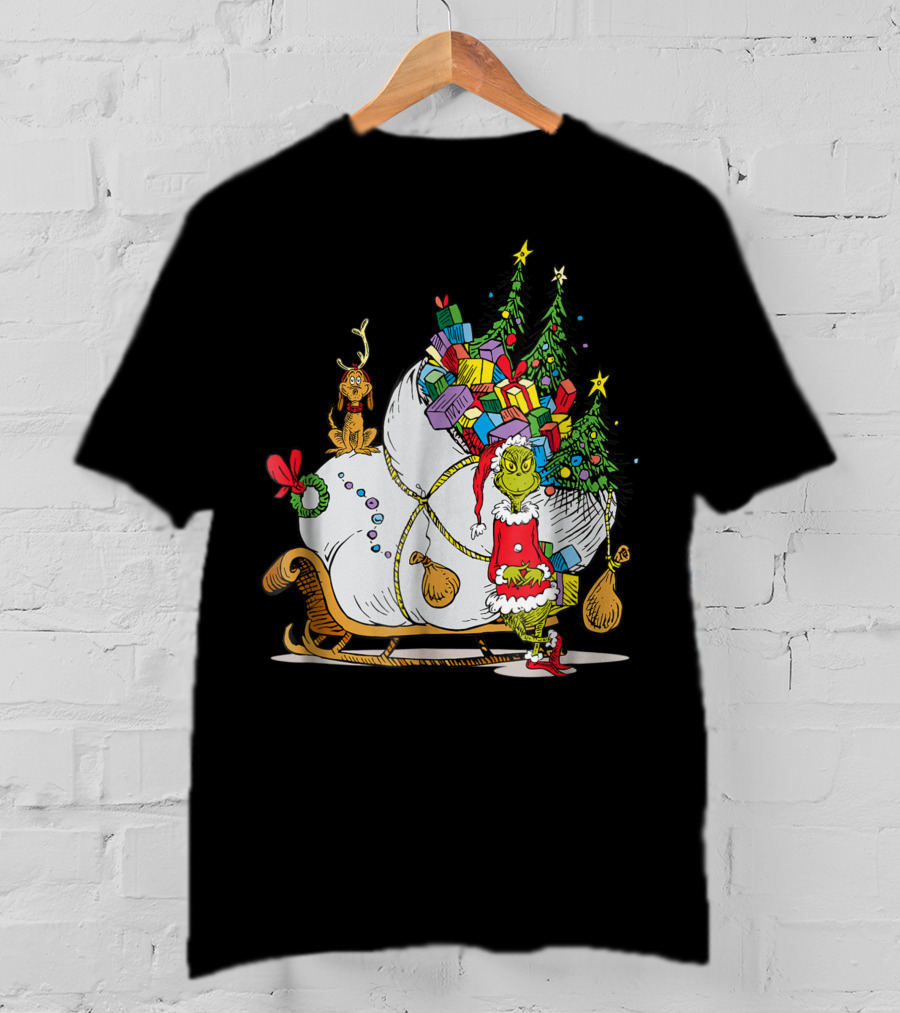 Dr Seuss Grinch Max Presents And Christmas Trees Sleigh T-Shirt