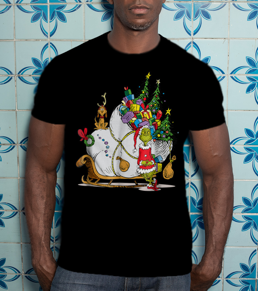 Dr Seuss Grinch Max Presents And Christmas Trees Sleigh T-Shirt