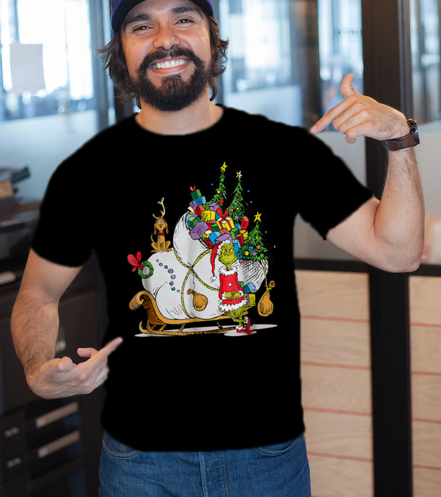 Dr Seuss Grinch Max Presents And Christmas Trees Sleigh T-Shirt