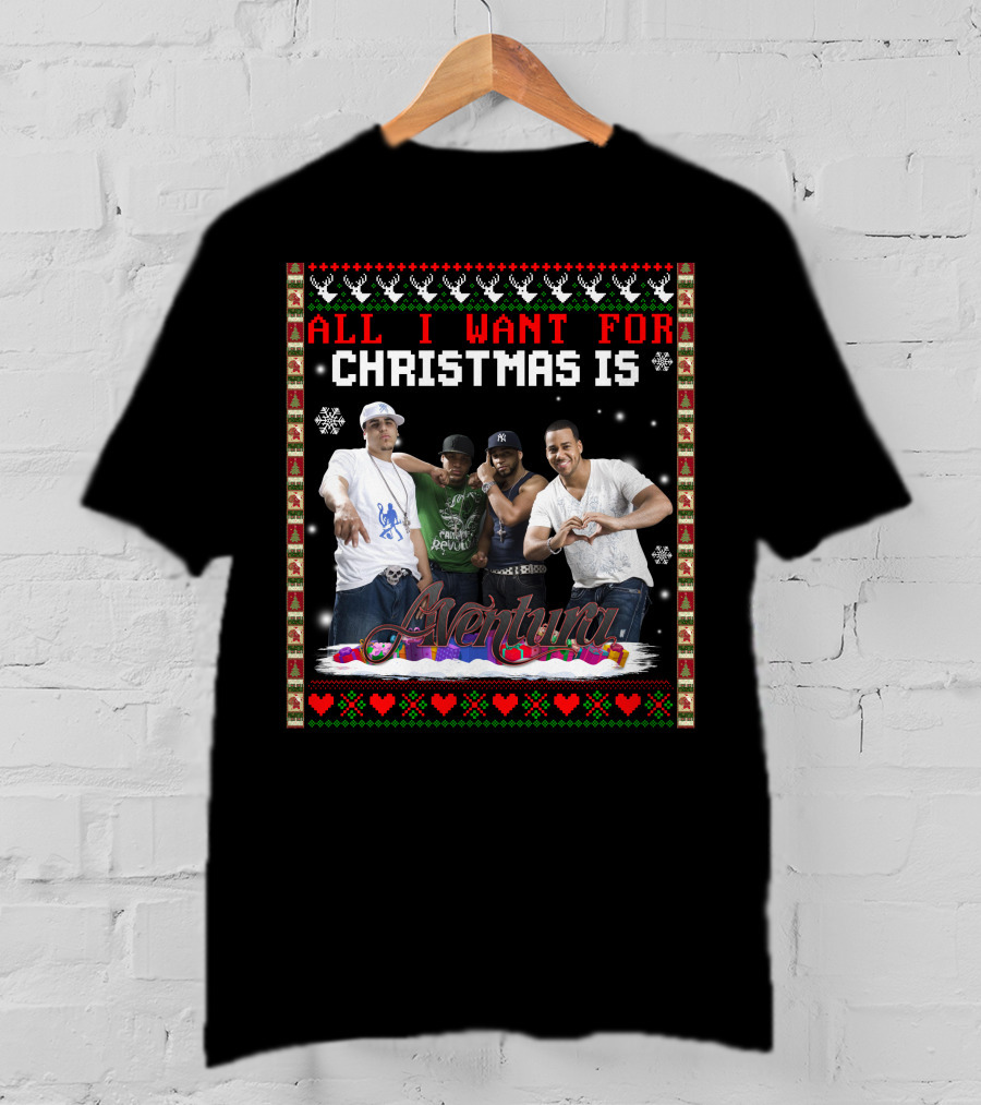 All I Want For Christmas Is Aventura Celebration With Snowflakes And Festive Border T-Shirt