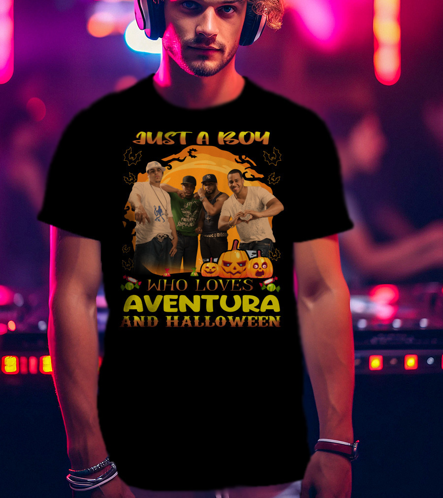 Just A Boy Who Loves Aventura And Halloween Pumpkin Group Fun T-Shirt