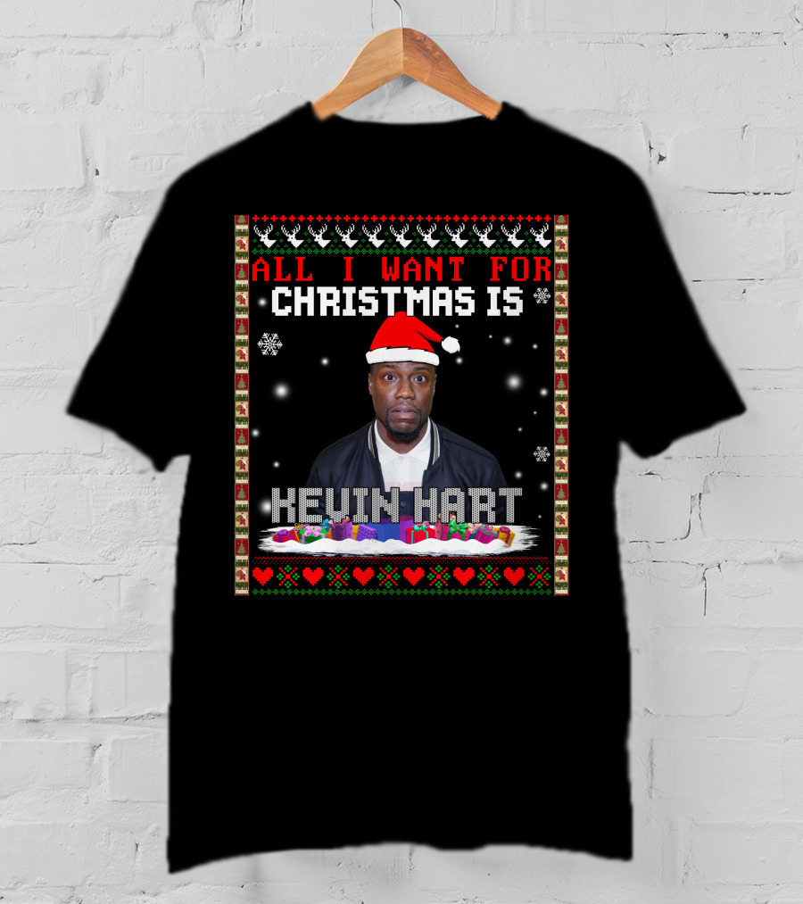 All I Want For Christmas Is Kevin Hart Santa Hat Holiday T-Shirt