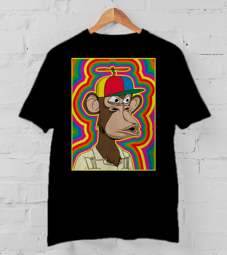 Bored Ape With Propeller Hat Psychedelic Background T-Shirt