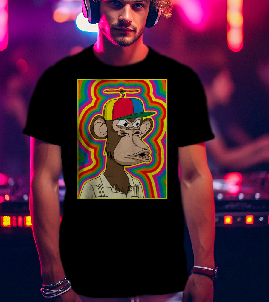 Bored Ape With Propeller Hat Psychedelic Background T-Shirt