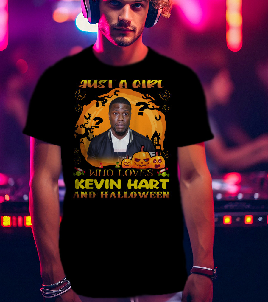 Just A Girl Who Loves Kevin Hart With Halloween Pumpkins And Bats T-Shirt