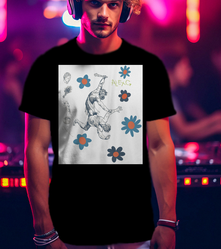 Alex G Floral Mythical Battle With Blue And Orange Flowers T-Shirt