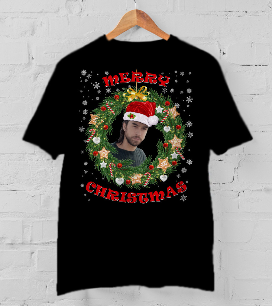 Merry Christmas Santa Hat Wreath T-Shirt