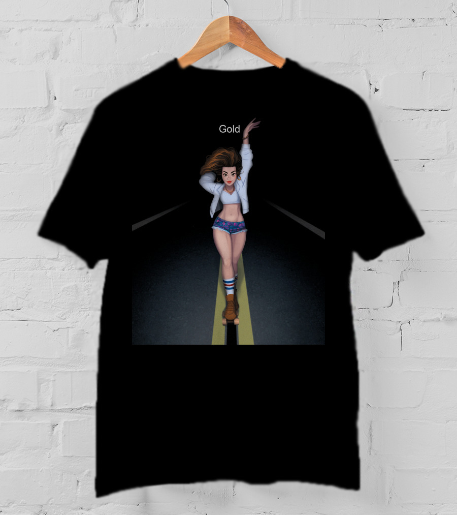 Gold Roller Skater In Dynamic Motion T-Shirt