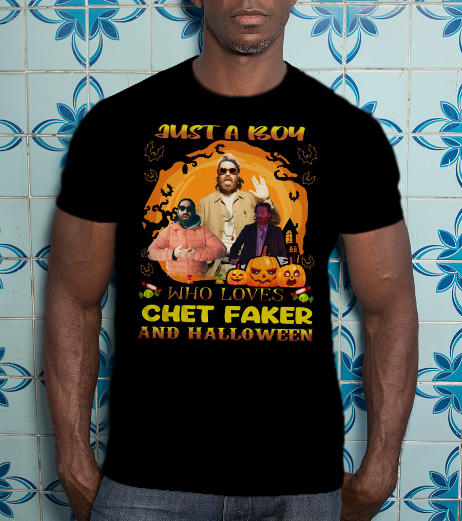 Just A Boy Who Loves Chet Faker And Halloween Pumpkins Bats T-Shirt