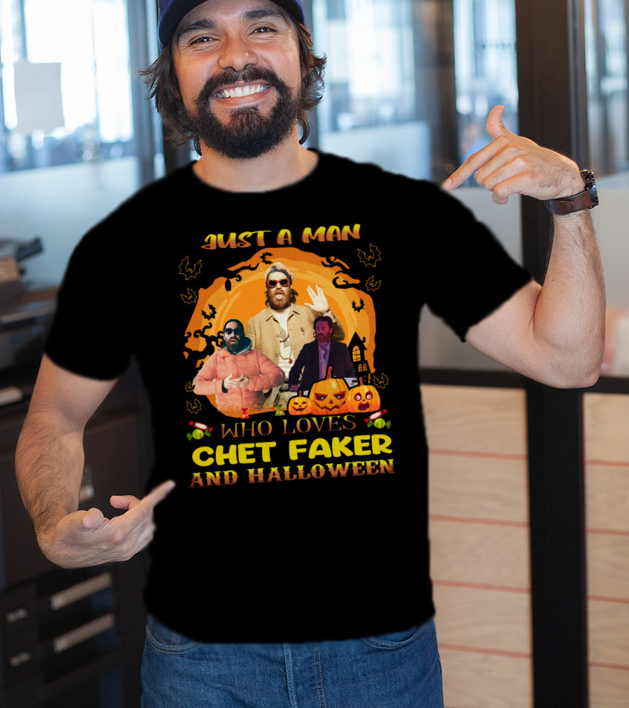 Just A Man Who Loves Chet Faker And Halloween Pumpkins Bats Orange Moon T-Shirt