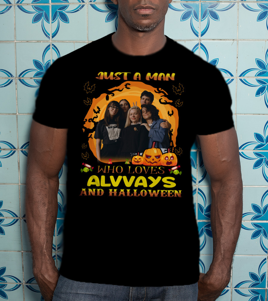 A Man Who Loves Alvvays With Halloween Pumpkins And Bats T-Shirt
