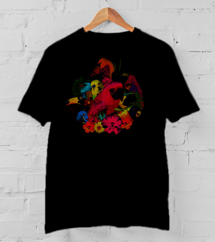 Algernon Cadwallader Colorful Parrots And Tropical Flowers T-Shirt