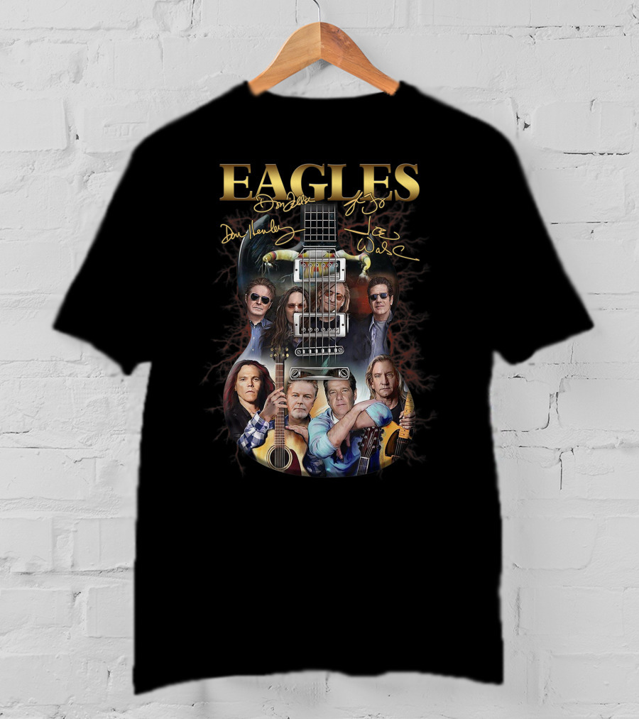 EAGLES Music Legend Rock Band Guitar Art With Signatures T-Shirt