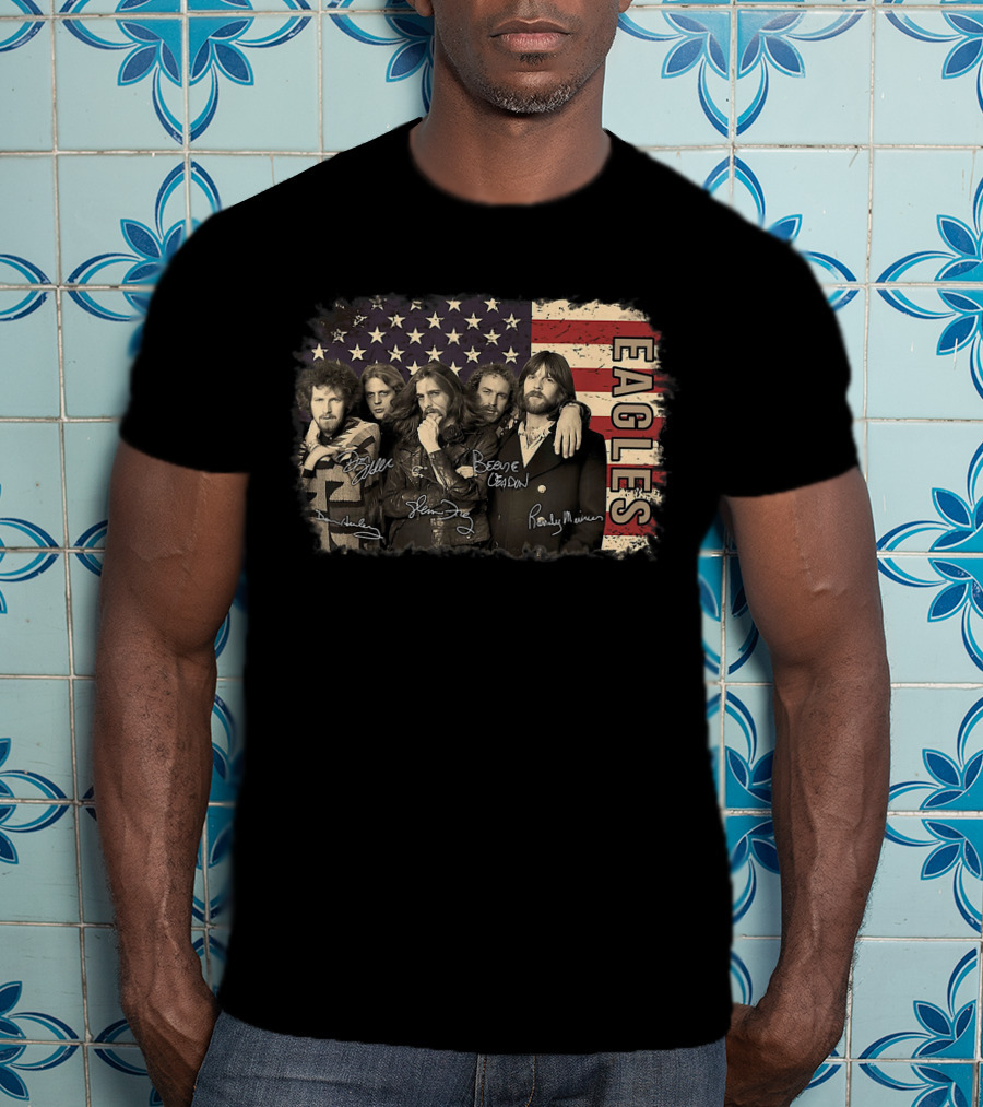 Eagles American Flag Signed Band Members T-Shirt