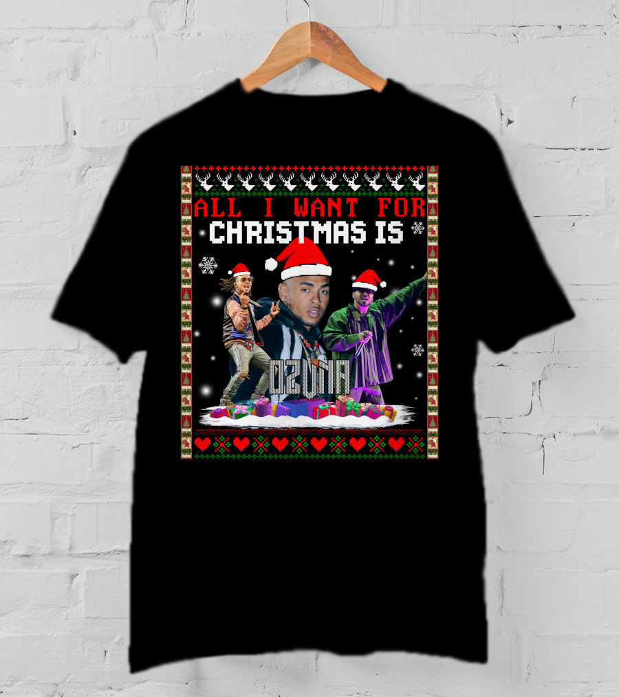 All I Want For Christmas Is Ozuna Santa Hat Snowflakes Presents T-Shirt