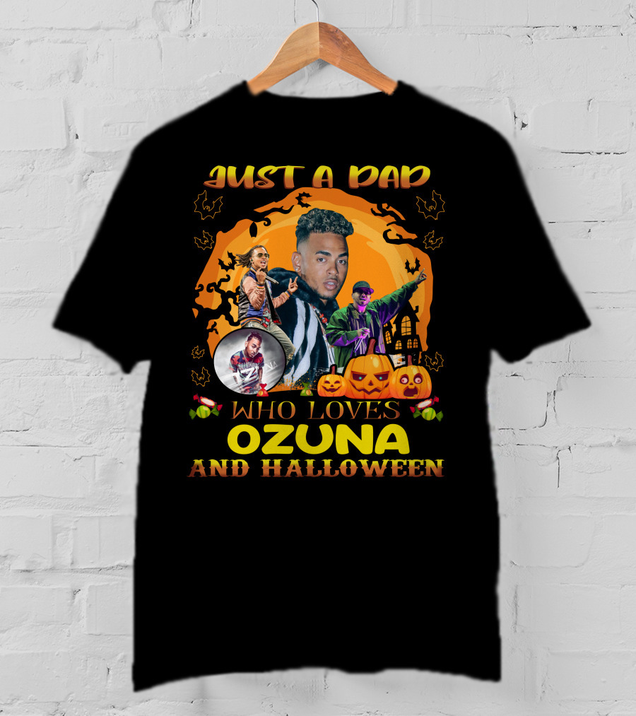 Just A Dad Who Loves Ozuna And Halloween Pumpkins And Bats T-Shirt