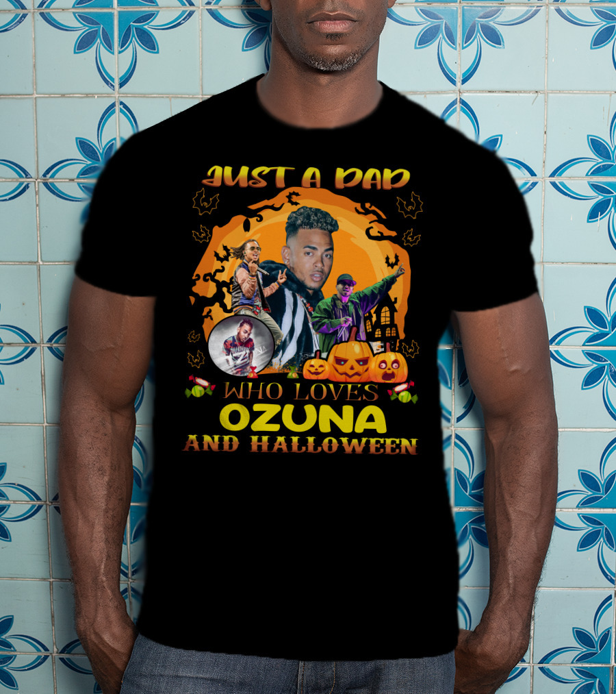 Just A Dad Who Loves Ozuna And Halloween Pumpkins And Bats T-Shirt