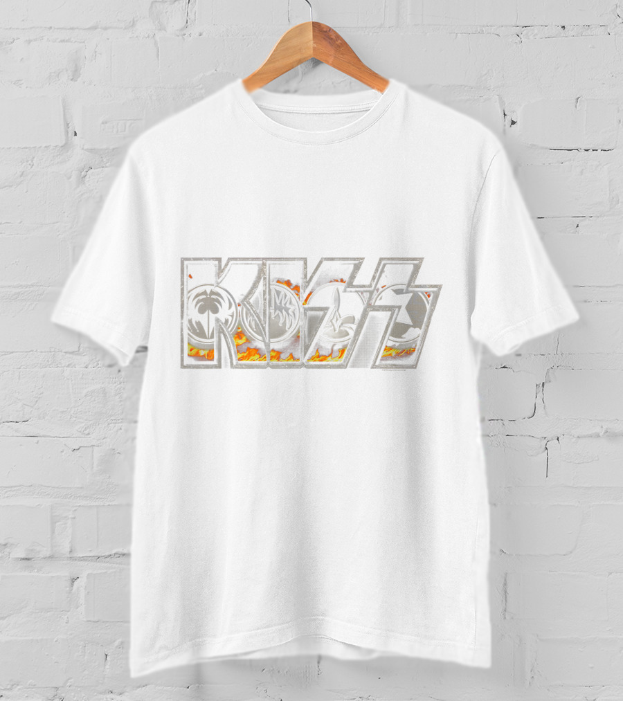 KISS Band Iconic Flame Logo With Band Member Symbols T-Shirt
