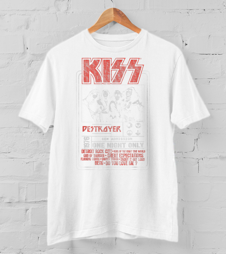 KISS Destroyer 1976 Gen Admission One Night Only Detroit Rock City God Of Thunder Shout It Out Loud T-Shirt