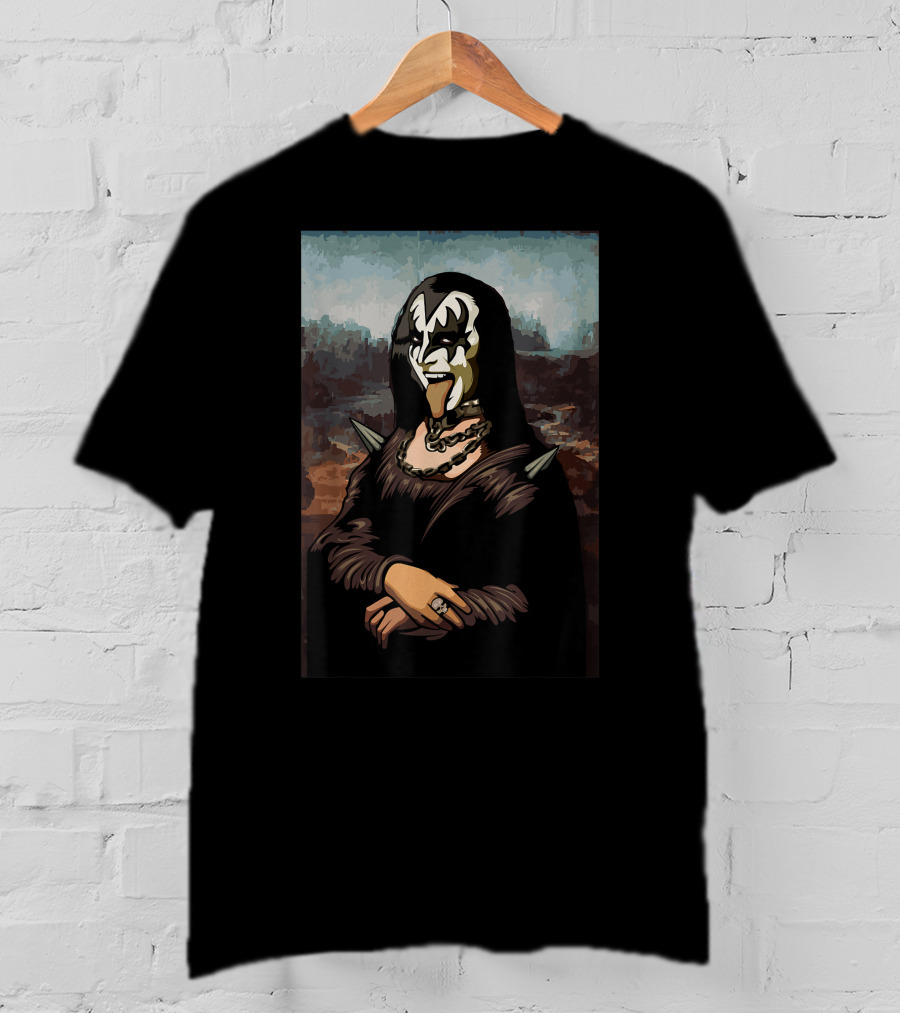 Rock N Roll Band Lazy Halloween Costume Rocker Music Lover Mona Lisa Kiss Makeup T-Shirt