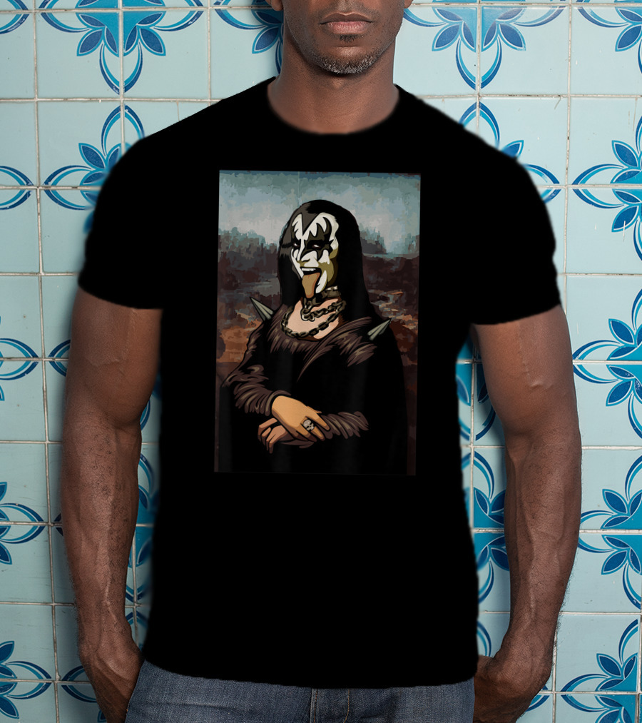 Rock N Roll Band Lazy Halloween Costume Rocker Music Lover Mona Lisa Kiss Makeup T-Shirt