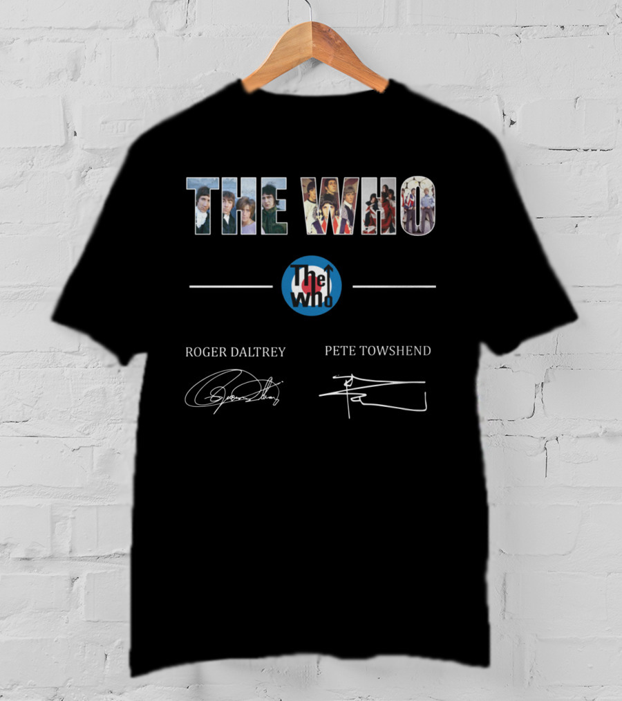 THE WHO Roger Daltrey Pete Townshend The Who Iconic Band Collage Signature T-Shirt