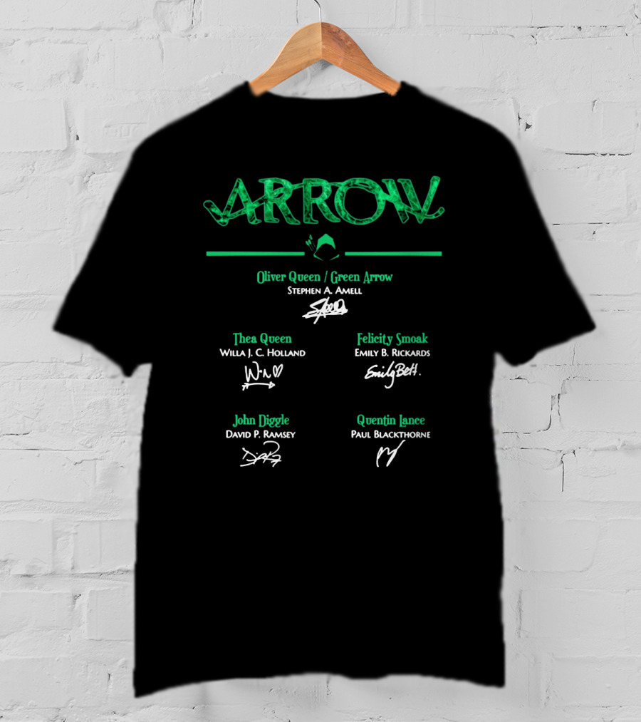 ARROW Stephen Amell Oliver Queen Green Arrow Willa Holland Emily Bett Rickards David Ramsey Paul Blackthorne T-Shirt