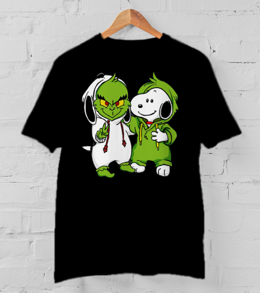 Grinch And Snoopy Christmas Crossover Characters In Festive Hoodies T-Shirt
