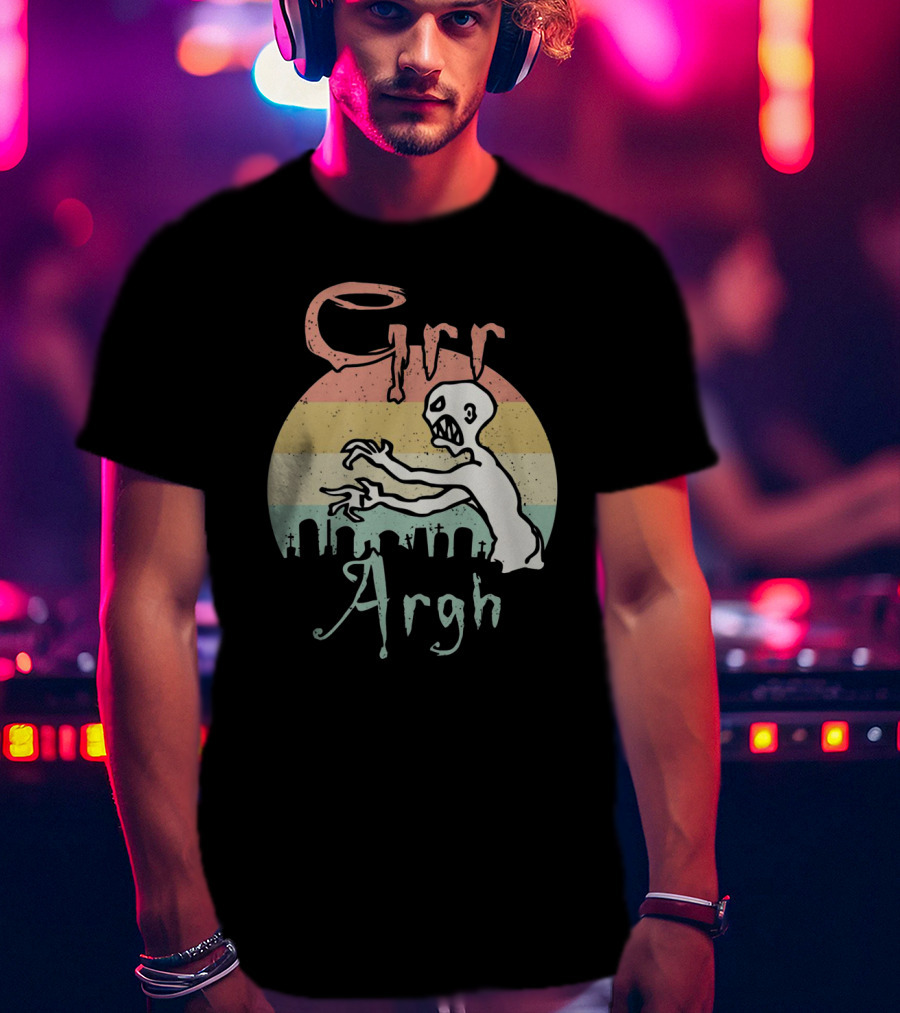 GRR ARGH Zombie Graveyard Retro Sunset T-Shirt