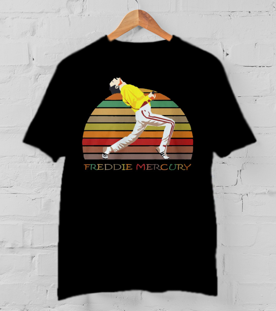 Freddie Mercury Vintage Style Retro Rainbow Stripes T-Shirt