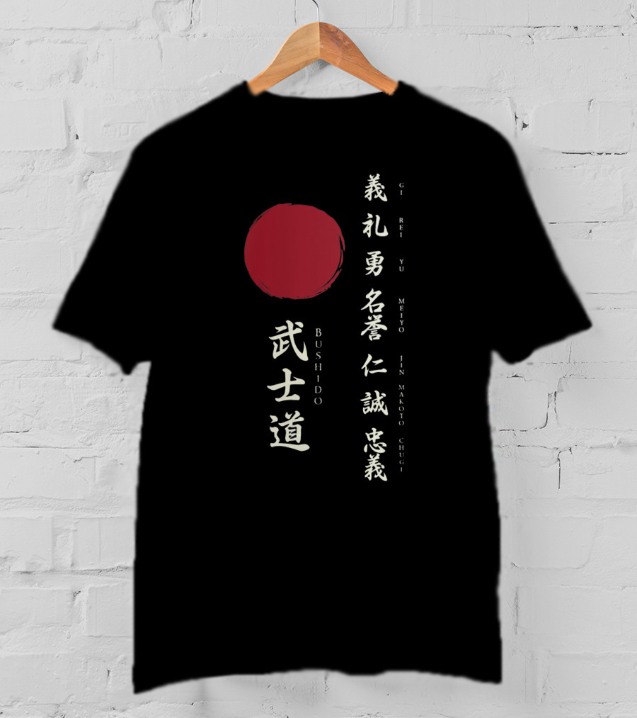 SAMURAI Bushido Gi Rei Yu Meiyo Jin Makoto Chugi Red Circle T-Shirt