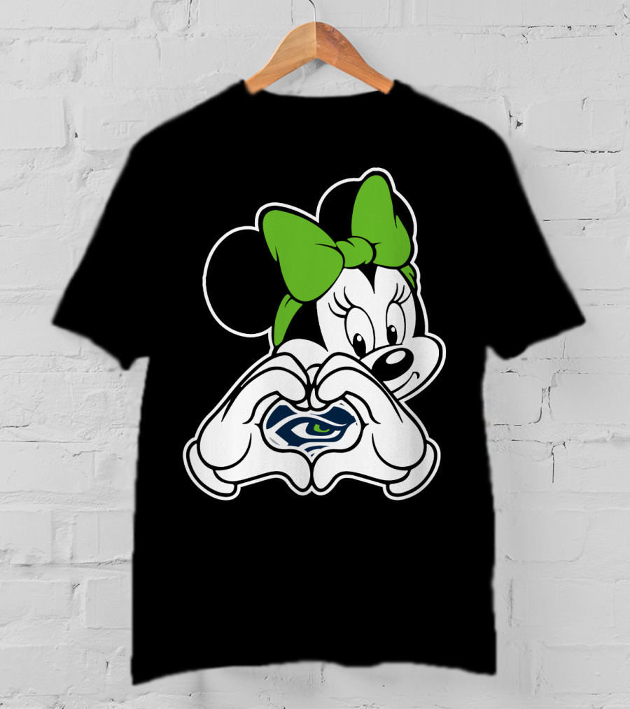 Seattle Seahawks Minnie Mouse Heart Hands Green Bow T-Shirt