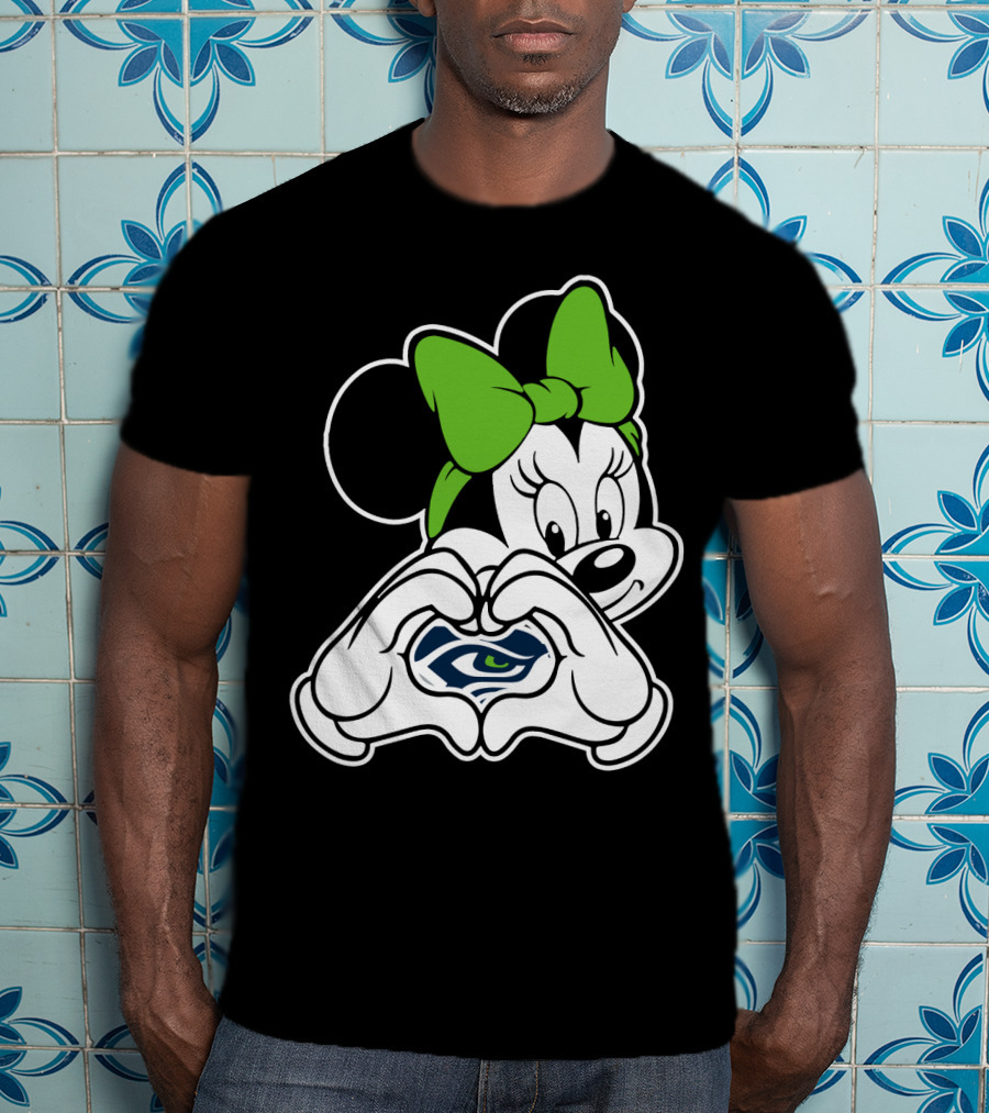 Seattle Seahawks Minnie Mouse Heart Hands Green Bow T-Shirt