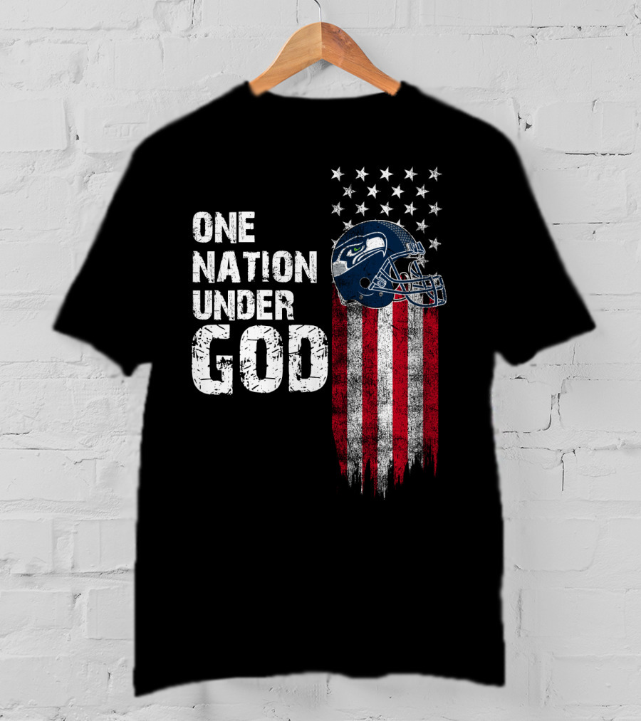 One Nation Under God Seattle Seahawks American Flag Football Helmet T-Shirt