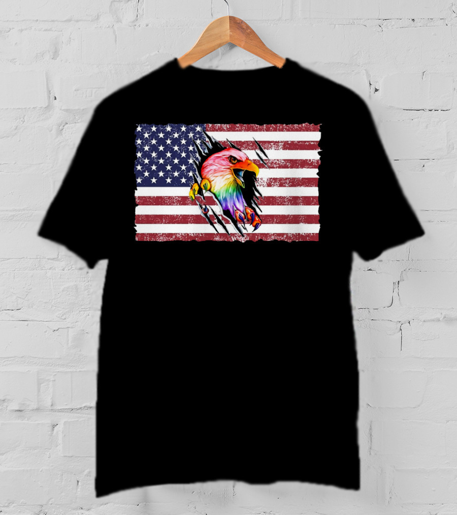 Eagle Rainbow Pride American Flag Burst T-Shirt