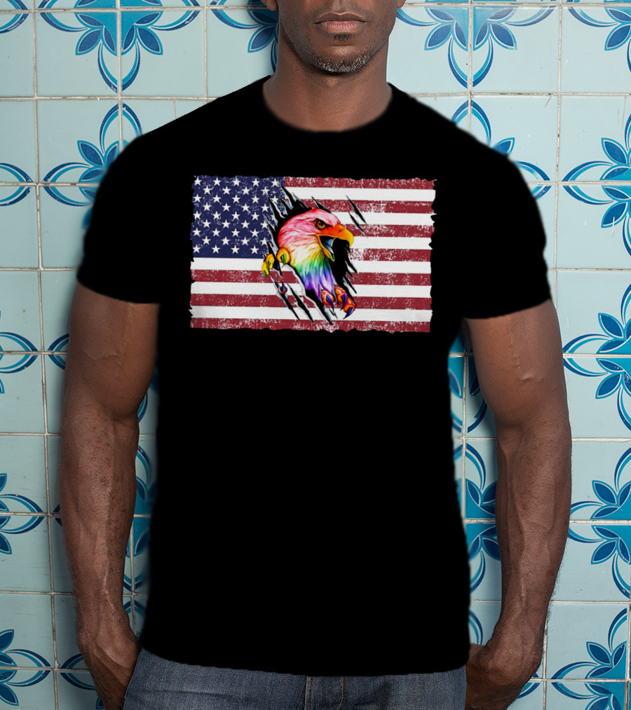 Eagle Rainbow Pride American Flag Burst T-Shirt