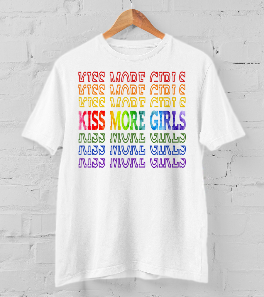 Kiss More Girls Rainbow Pride Repeated Text T-Shirt